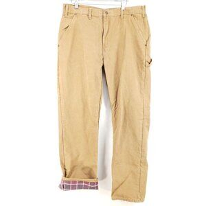 Dickies Mens Size 36X34 Flannel-Lined Carpenter Pants Khaki Cotton
